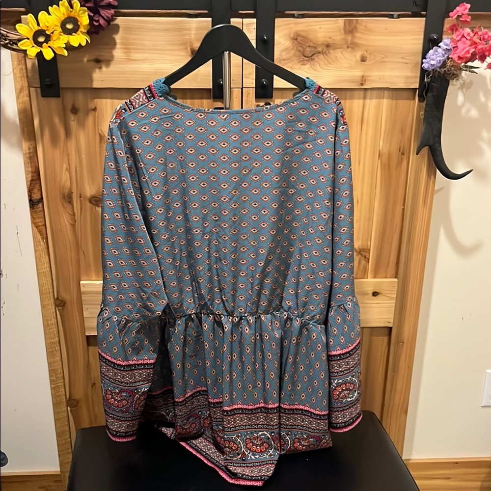 Boho V-Neck Peasant Blouse -size 22 Blue And Teal - Picture 10 of 10